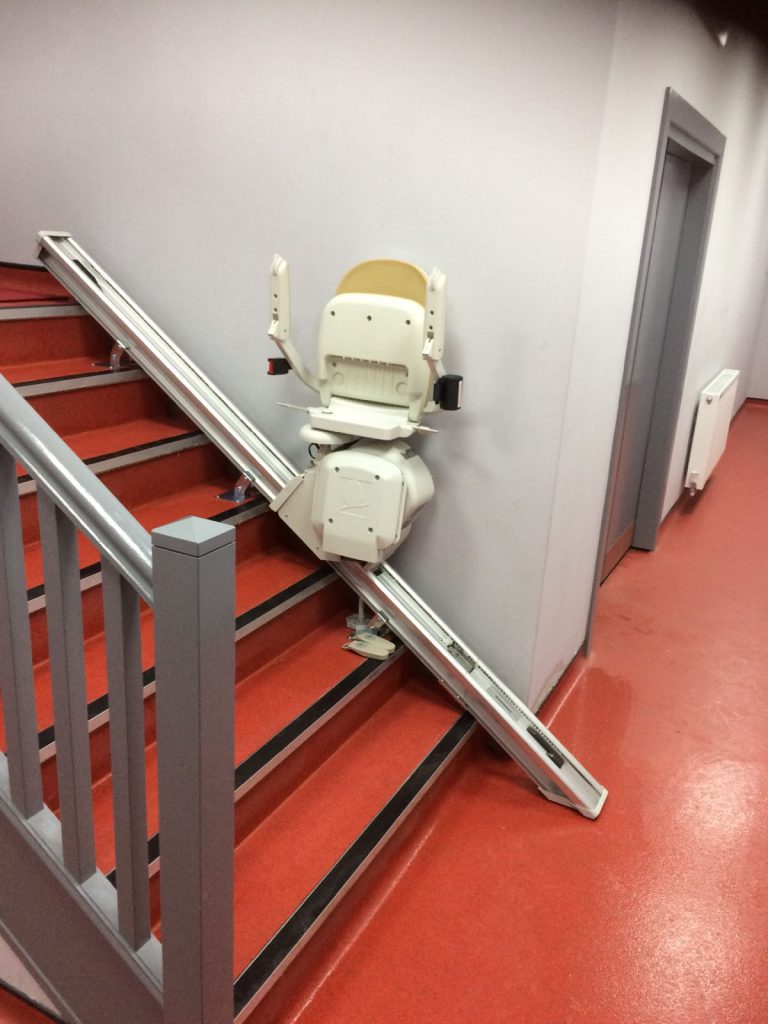 Water Proof Acorn Brooks Stairlift After Installation in Commercial Setting