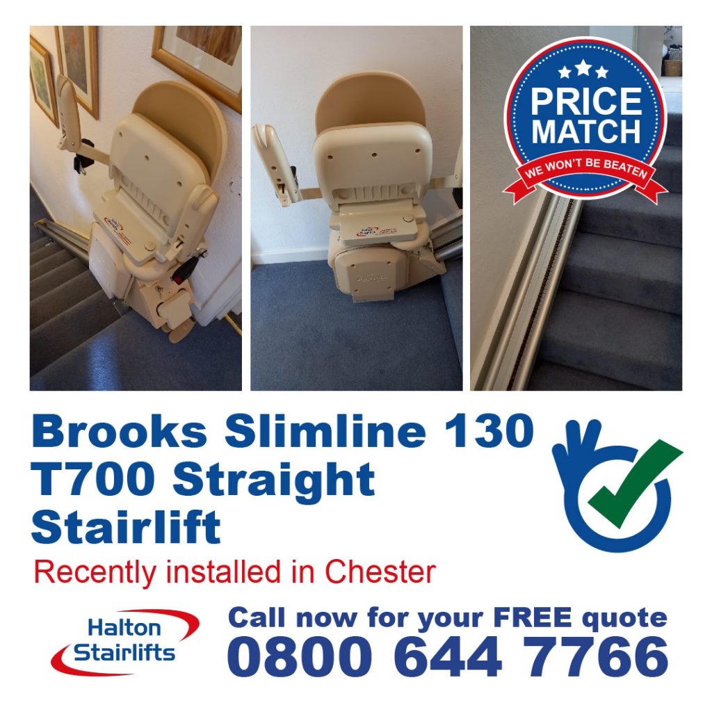 Brooks Slimline 130 T700 Straight Stairlifts with Power Swivels - 3 Lifts in One House in Chester