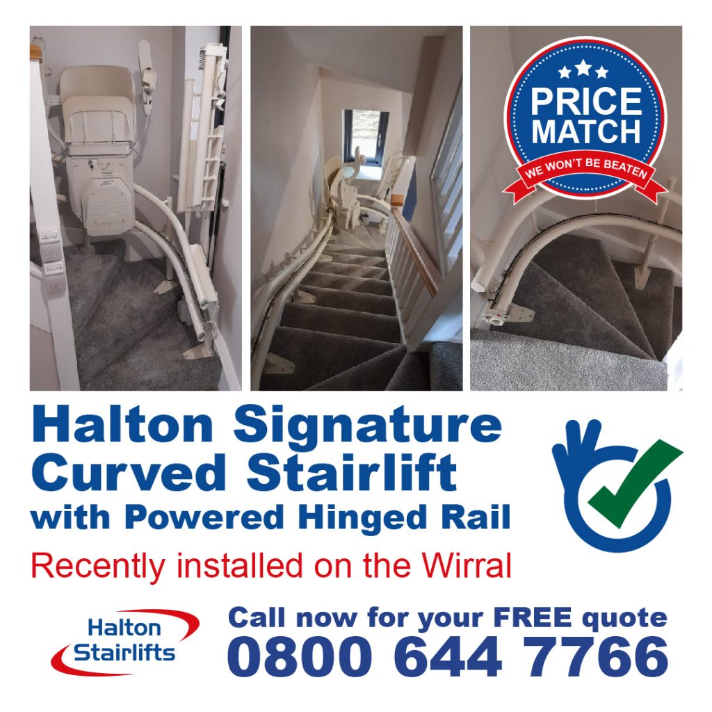 Halton Signature Curved Stairlift with Powered Hinged Rail In Wirral Merseyside
