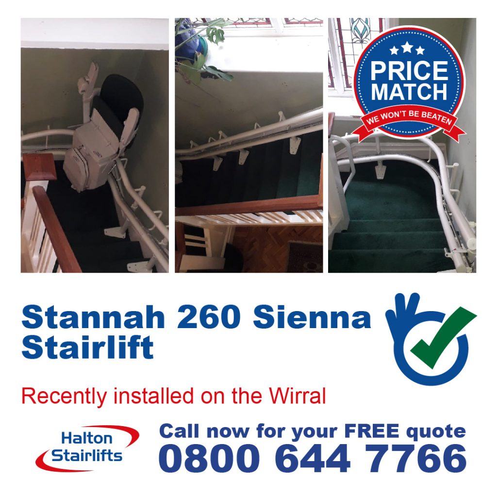 Stannah 260 Sienna 180 Bends Powered Hinge Start & Pine Upholstery Fitted in Wirral Merseyside