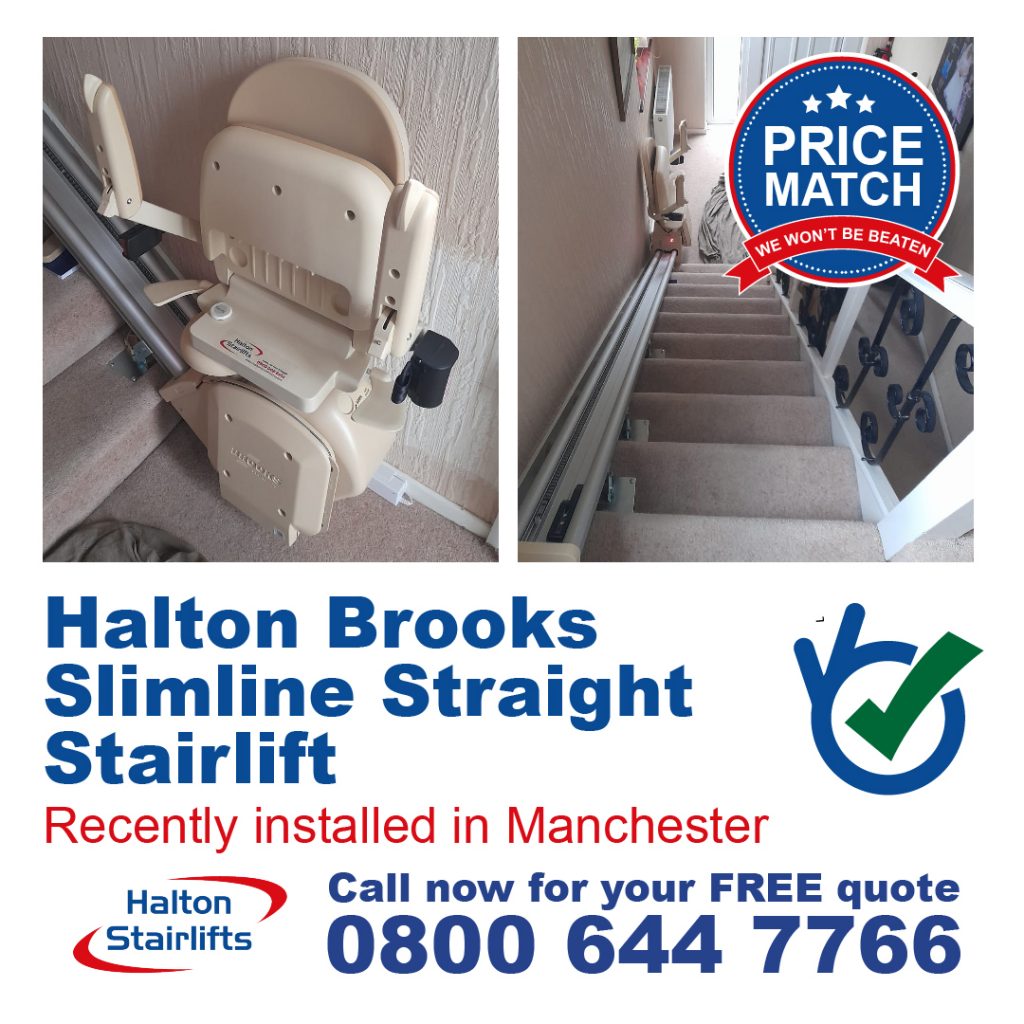 Halton Brooks Slimline Straight Stairlift Swivel Seat Fully Installed In Manchester-01