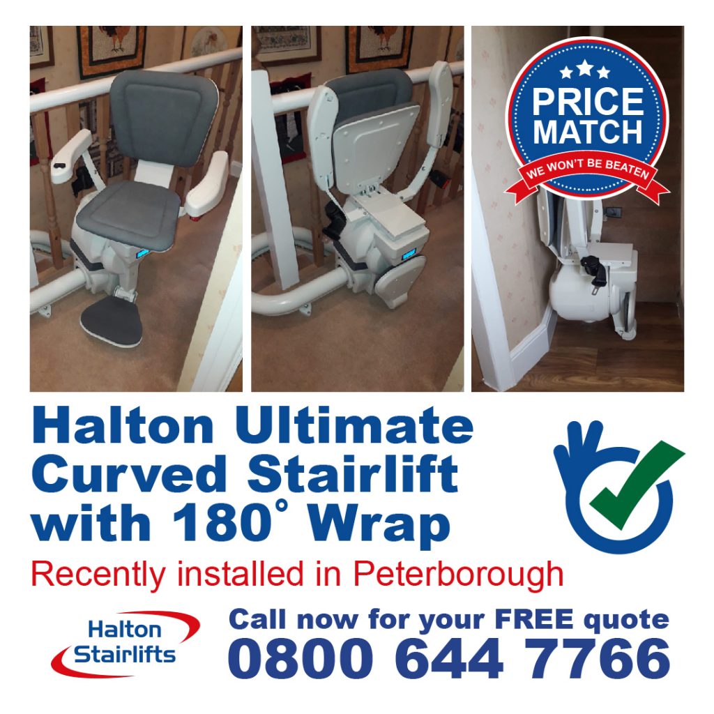 Halton Ultimate Curved Stairlift Vertical Start and Top 180 Wrap in Peterborough