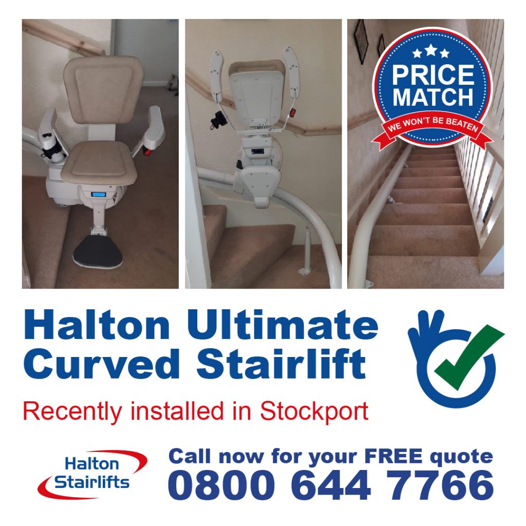 Platinum Ultimate Curved Stairlift Powered Swivel Seat and First Step Start Stockport
