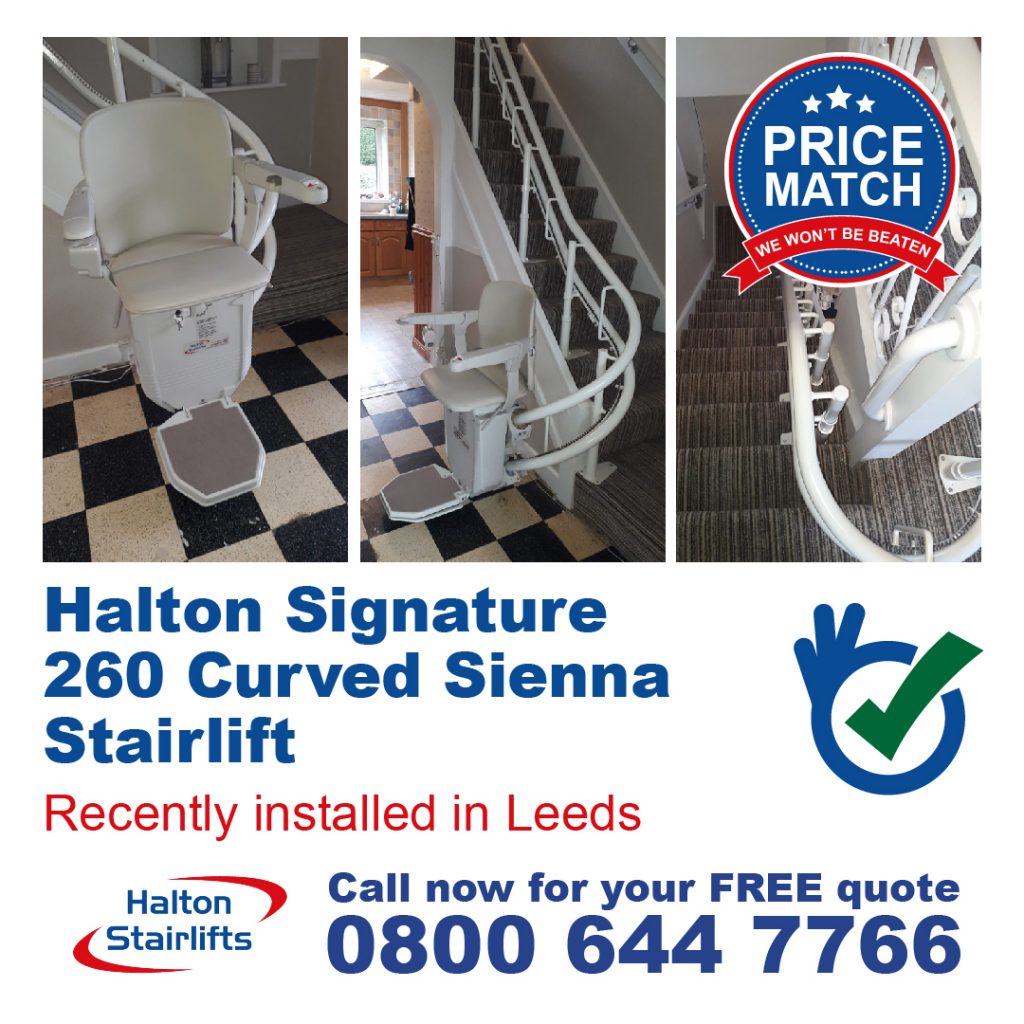 Halton Signature 260 Curved Sienna Stairlift Internal Track Fitted In Leeds Yorkshire