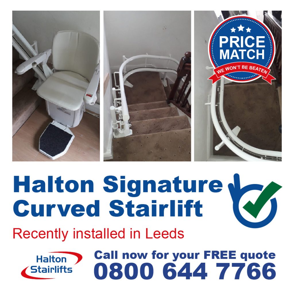 Halton Signature Curved Chair Lift Installed With Powered Swivel Seat In Leeds Yorkshire
