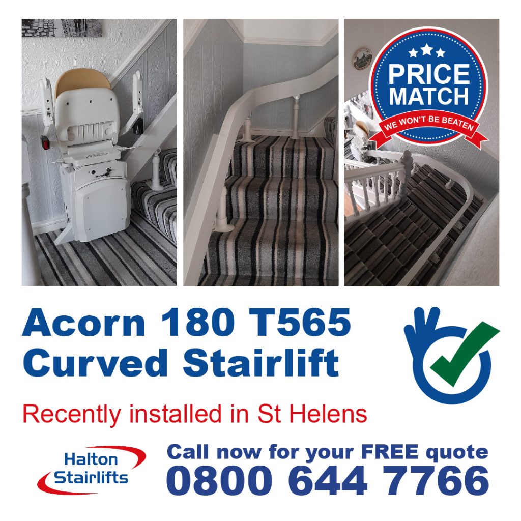 Acorn 180 Halton Style Curved 180 T565 Euro Curved Chairlift Stairlift Fitted In St Helens-01
