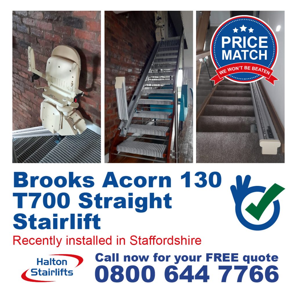 Brooks Acorn 130 T700 Straight Stairlift Powered Automatic Folding Hinged Track Fully Fitted In Staffordshire-01