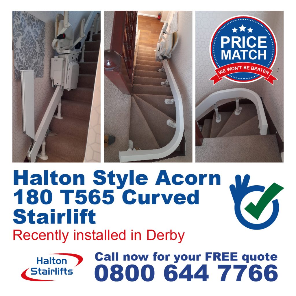 Halton Style Modular Acorn 180 T565 Curved Stairlift Fully Fitted In Derby Derbyshire-01