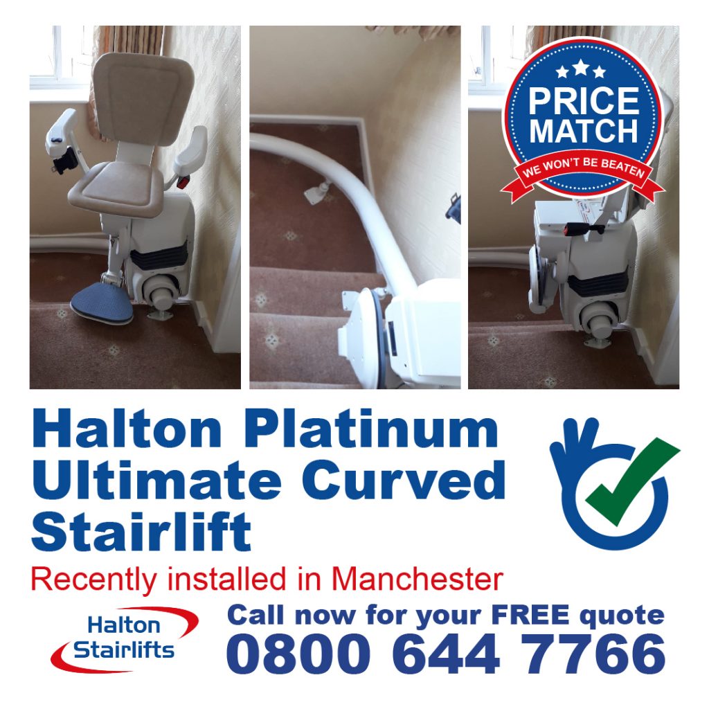 Halton Platinum Ultimate Curved Stairlift Forward and Rear Facing Travel Chairlift Fully Installed In Manchester-01