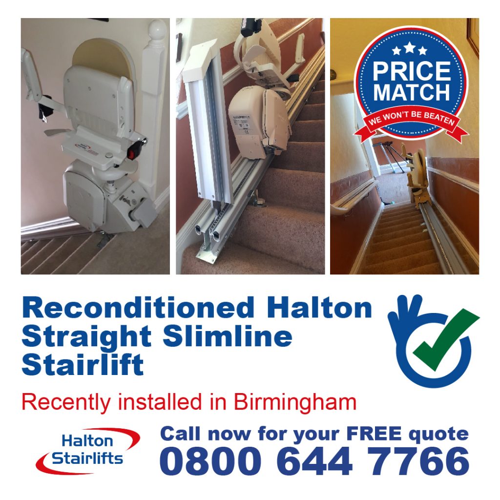 Halton Reconditioned Straight Slimline Stairlift Bottom Hinged Track Manual Swivel Fully Fitted In Birmingham-01