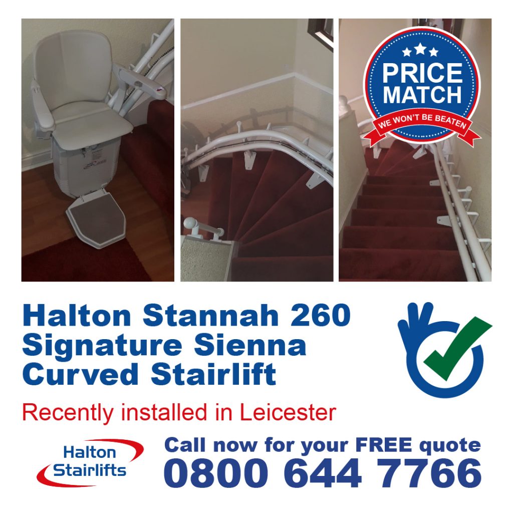 Halton Stannah 260 Signature Sienna Curved Stairlift Manual Turning Seat Fully Fitted In Leicester-01