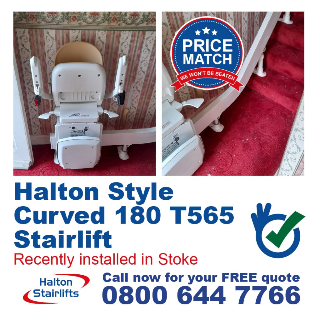 Halton Style Curved Stairlift 180 T565 Bottom Over Run Finish Fully Fitted In Stoke-01