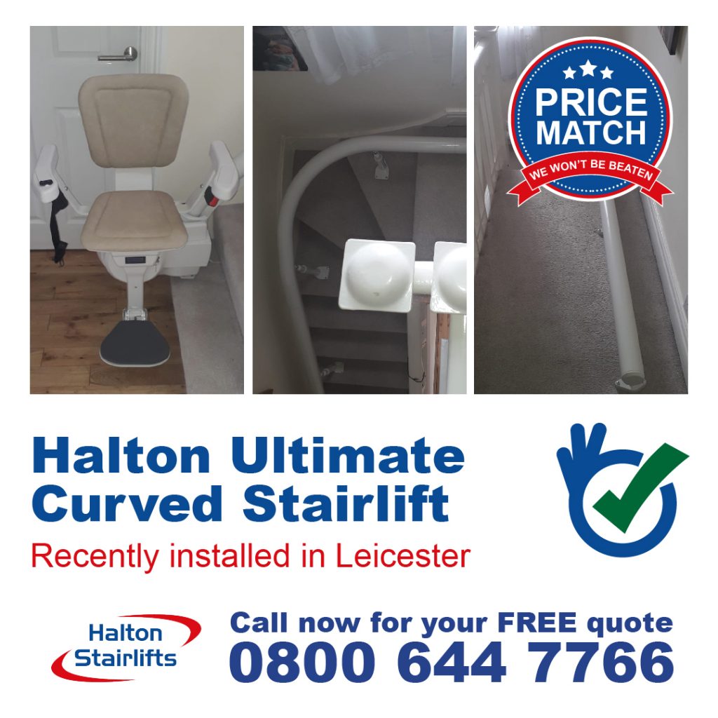 Halton Ultimate Curve Stair Lift First Step Start 180 Bend Top Over Run Finish Fully Installed In Leicester-01