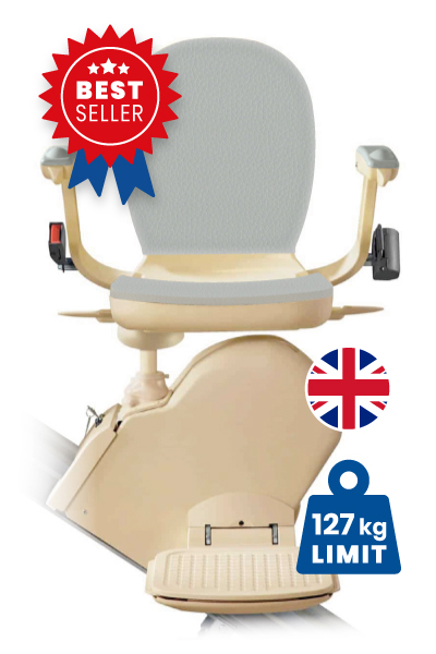 reconditioned-brooks-slimline-130-stairlift-Main-Image Halton Acorn 130 Slimline Straight Stairlift with atlantic blue coloured seat