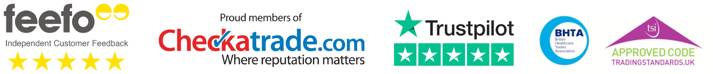 Feefo-checkatrade-Trustpilot-BHTA-Halton-Stairlifts halton-stairlift-Approved-Members logo strip